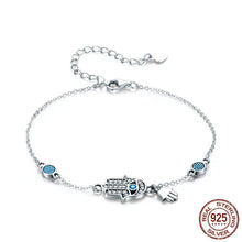 Load image into Gallery viewer, White Stone Hamsa Hand with Three Evil Eyes Silver Bracelet - Bracelet