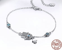 Load image into Gallery viewer, White Stone Hamsa Hand with Three Evil Eyes Silver Bracelet - Bracelet