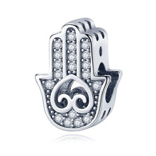 Load image into Gallery viewer, White Stone Heart Design Hamsa Hand Silver Charm Bead - Charm Bead
