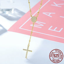 Load image into Gallery viewer, White Stone Studded Evil Eye with Holy Cross Silver Necklace - NecklaceSilverUpto 18" or 45cm