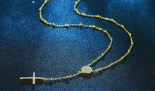 Load image into Gallery viewer, White Stone Studded Evil Eye with Holy Cross Silver Necklace - NecklaceSilverUpto 18" or 45cm