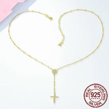 Load image into Gallery viewer, White Stone Studded Evil Eye with Holy Cross Silver Necklace - NecklaceSilverUpto 18" or 45cm