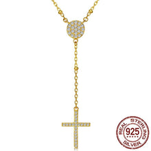 Load image into Gallery viewer, White Stone Studded Evil Eye with Holy Cross Silver Necklace - NecklaceGoldUpto 18" or 45cm
