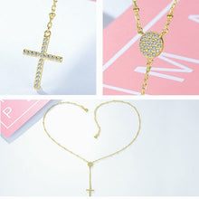 Load image into Gallery viewer, White Stone Studded Evil Eye with Holy Cross Silver Necklace - NecklaceSilverUpto 18" or 45cm