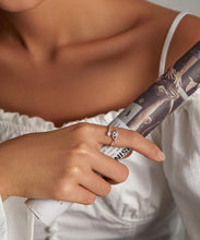 Load image into Gallery viewer, White Stone Studded Eye Shaped Evil Eye Ring - Ring