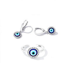 Load image into Gallery viewer, White Stone Studded Greek Blue Evil Eye Earrings - Earrings