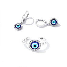 Load image into Gallery viewer, White Stone Studded Greek Blue Evil Eye Jewelry Set - Earrings and Ring - Jewelry Set