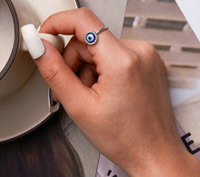 Load image into Gallery viewer, White Stone Studded Greek Blue Evil Eye Jewelry Set - Earrings and Ring - Jewelry Set
