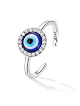Load image into Gallery viewer, White Stone Studded Greek Blue Evil Eye Ring - Ring