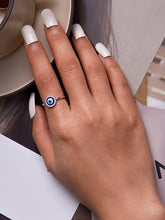 Load image into Gallery viewer, White Stone Studded Greek Blue Evil Eye Ring - Ring
