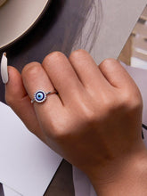 Load image into Gallery viewer, White Stone Studded Greek Blue Evil Eye Ring - Ring