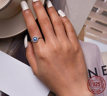 Load image into Gallery viewer, White Stone Studded Greek Blue Evil Eye Ring - Ring