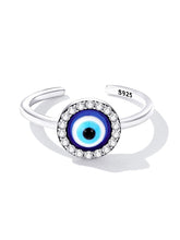 Load image into Gallery viewer, White Stone Studded Greek Blue Evil Eye Ring - Ring