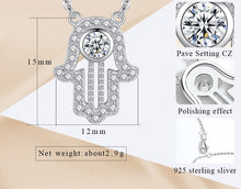 Load image into Gallery viewer, White Stone Studded Hamsa Hand Evil Eye Silver Necklace - NecklaceRose Gold