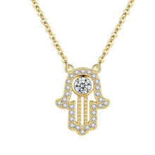 Load image into Gallery viewer, White Stone Studded Hamsa Hand Evil Eye Silver Necklace - NecklaceGold