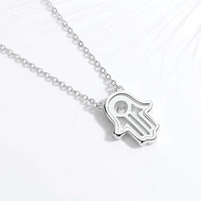 Load image into Gallery viewer, White Stone Studded Hamsa Hand Evil Eye Silver Necklace - NecklaceRose Gold