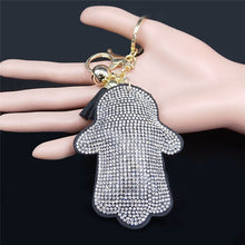 Load image into Gallery viewer, White Stone Studded Hamsa Hand Keychain - Keychain