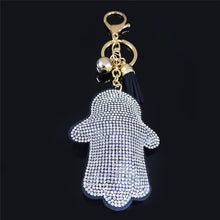 Load image into Gallery viewer, White Stone Studded Hamsa Hand Keychain - Keychain