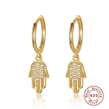 Load image into Gallery viewer, White Stone Studded Hamsa Hand Silver Earrings - EarringsGold