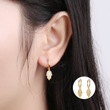 Load image into Gallery viewer, White Stone Studded Hamsa Hand Silver Earrings - EarringsGold