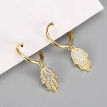 Load image into Gallery viewer, White Stone Studded Hamsa Hand Silver Earrings - EarringsGold