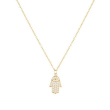 Load image into Gallery viewer, White Stone Studded Hamsa Hand Silver Necklace - NecklaceSilver