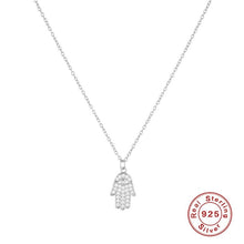 Load image into Gallery viewer, White Stone Studded Hamsa Hand Silver Necklace - NecklaceSilver