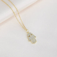 Load image into Gallery viewer, White Stone Studded Hamsa Hand Silver Necklace - NecklaceSilver