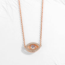 Load image into Gallery viewer, White Stone Studded Rose Gold Colored Evil Eye Silver Necklace - Necklace