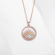 Load image into Gallery viewer, White Stone Studded White Evil Eye Silver Necklace - NecklaceRose Gold18" inches or 45 cm