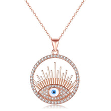 Load image into Gallery viewer, White Stone Studded White Evil Eye Silver Necklace - NecklaceRose Gold18" inches or 45 cm