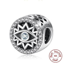 Load image into Gallery viewer, White Stone Zig Zag Shape Evil Eye Silver Charm Bead - Charm Bead