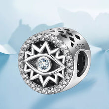 Load image into Gallery viewer, White Stone Zig Zag Shape Evil Eye Silver Charm Bead - Charm Bead
