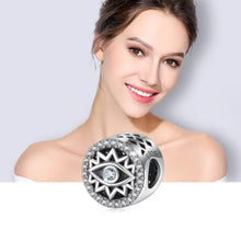 Load image into Gallery viewer, White Stone Zig Zag Shape Evil Eye Silver Charm Bead - Charm Bead