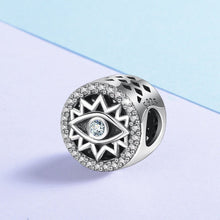 Load image into Gallery viewer, White Stone Zig Zag Shape Evil Eye Silver Charm Bead - Charm Bead
