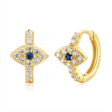 Load image into Gallery viewer, White Stones Evil Eye Silver Hoop Earrings - EarringsGold