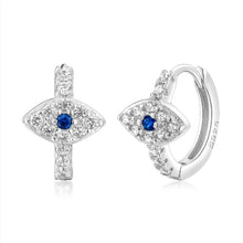 Load image into Gallery viewer, White Stones Evil Eye Silver Hoop Earrings - EarringsGold