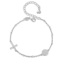 Load image into Gallery viewer, White Stones Evil Eye with Holy Cross Silver Bracelet - BraceletSilver