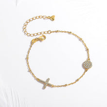 Load image into Gallery viewer, White Stones Evil Eye with Holy Cross Silver Bracelet - BraceletGold