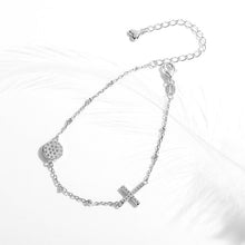 Load image into Gallery viewer, White Stones Evil Eye with Holy Cross Silver Bracelet - BraceletGold