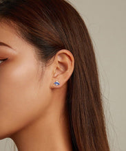 Load image into Gallery viewer, Yellow Hamsa Hand and Blue Evil Eye Silver Earrings - Earrings