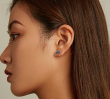 Load image into Gallery viewer, Yellow Hamsa Hand and Blue Evil Eye Silver Earrings - Earrings