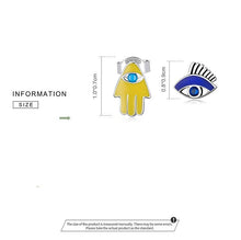 Load image into Gallery viewer, Yellow Hamsa Hand and Blue Evil Eye Silver Earrings - Earrings