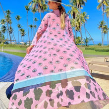 Load image into Gallery viewer, Protective Pink Evil Eye Swimsuit Cover Up - Three Unique Designs - AccessoriesPink with White Eyes - with Blue Stripe
