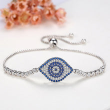 Load image into Gallery viewer, Beautiful Blue and White Stone Evil Eye Silver Bracelet - Bracelet
