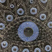 Load image into Gallery viewer, Black and Blue Stone Studded Evil Eye Clutch - Black - Handbag
