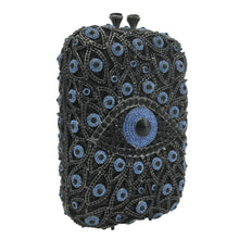 Load image into Gallery viewer, Black and Blue Stone Studded Evil Eye Clutch - Black - Handbag
