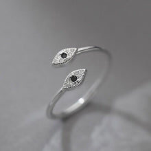 Load image into Gallery viewer, Black Stone Dual Evil Eye Silver Ring - Ring
