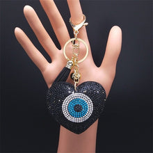 Load image into Gallery viewer, Black Stone Evil Eye Keychains - KeychainHeart Shaped Black Evil Eye
