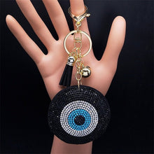 Load image into Gallery viewer, Black Stone Evil Eye Keychains - KeychainCircular Black Evil Eye
